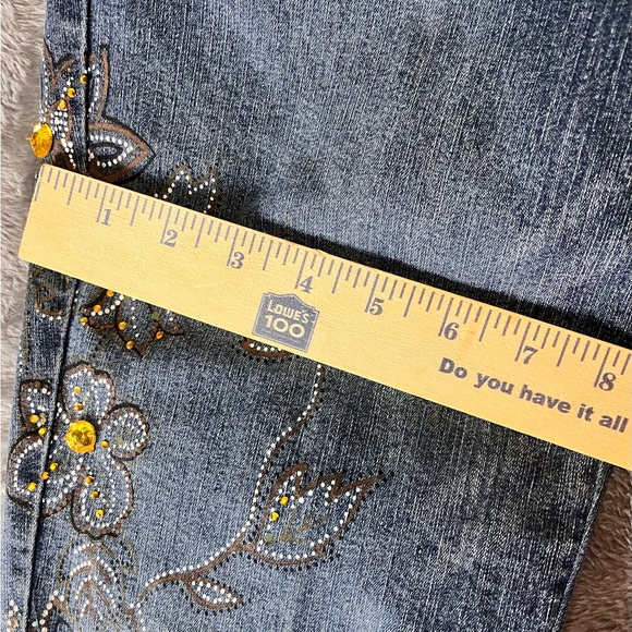 Mixit Embroidered Flare Jeans in Blue with Yellow Accents Size 6 - Picture 16 of 16